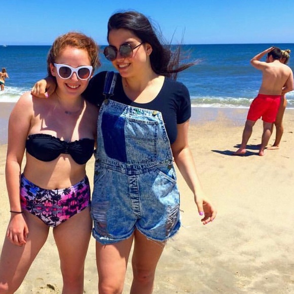 Acid wash multi-colored denim blue overalls - Picture 3 of 3